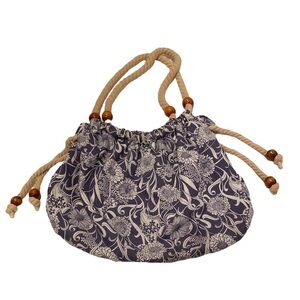 Charming Charlie Cloth Resort Summer Bag  Twisted Rope Handles and Wood Beads
